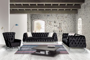 Juego de Sofás Chesterfield de Lujo con Cubierta de Madera Maciza, Modular, de Tres Plazas, con Estructura de Aglomerado, Duradero y Cómodo para Sala de Estar - Product Image 3