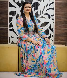 Calidad Premium Nuevo diseñador Fancy Dypatta con lentejuelas y Revat Moti Work AlpaPatel Party Wear Heavy Georgette Vestido estampado - Product Image 2