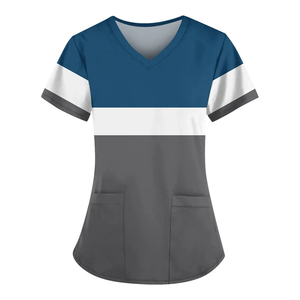Conjuntos de algodón y poliéster para enfermera superventas para mujer con cuello levantado, traje de uniforme de hospital de manga corta en tela de lona - Product Image 6