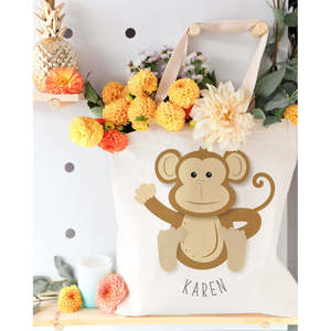 Medium Cotton Canvas Tote Bag Personalized Name Monkey Pattern Eco-Friendly Recyclable Heat Transfer Printing for Advertising - Product Image 3