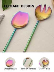 Juego de cubiertos de acero inoxidable espejado, apto para lavavajillas, ensalada, cuchara para servir, juego de cubiertos - Product Image 3