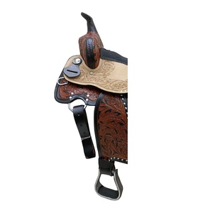 เบาะหนังนิ่มทรงกระบอกสีน้ำตาลสไตล์ตะวันตกแบบนิ่มลายดอกไม้พร้อม headstall และชุดเกราะหน้าอก - Product Image 2