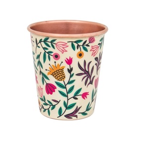 Vaso de vidrio de cobre de calidad sostenible para vino Ayurveda concepto de salud para hoteles restaurantes bares pegatina impresa - Product Image 1