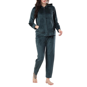 Womens Soft <b>Velvet</b> Tracksuit Set With Hooded Zip <b>Jacket</b> And Relaxed Fit Pants For Lounge Wear Casual Home Comfort - Product Image 6