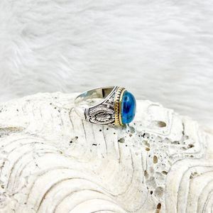 Anillo de forma ovalada de circón azul para hombre al por mayor, piedras preciosas naturales, Latón chapado en plata con piedra oxidada, joyería de cristal fino - Product Image 2