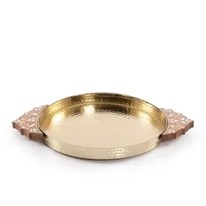 Plateau de service rond en métal en aluminium plateau de service thé café nourriture petit déjeuner avec poignée dessus de table décoratif hôtel restaurant plateau de serveur - Product Image 1