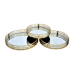 Bandeja de servicio redonda dorada de lujo con acabado liso y diseño minimalista, ideal para cenas de lujo y decoración del hogar - Product Image 3