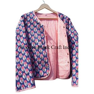 Chaqueta Acolchada Clásica de Algodón Hecha a Mano para Mujer, Reversible, con Patrón Étnico Kantha, Ecológica para Invierno - Product Image 5