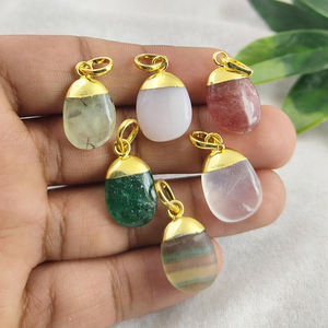 จี้ทองแดงทำด้วยมืออัญมณีธรรมชาติจี้14-18มม. ชุบทองด้วยไฟฟ้ารูปร่างผิดปกติสร้อยคอเครื่องประดับที่ไม่ซ้ำกันสำหรับเด็ก - Product Image 4