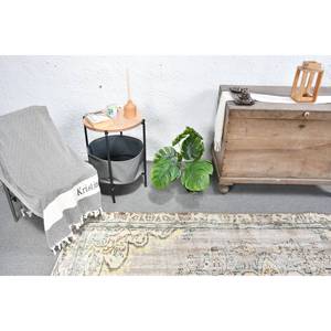 Alfombra turca clásica vintage de lana de retazos beige y verde con respaldo de látex, hecha a mano, alfombras rectangulares para mesa auxiliar de 5,2x8,4 pies - Product Image 3