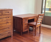 Escritorio de Computadora de Teca Contemporáneo, Minimalista, Moderno, Sostenible y Duradero, con 7 Cajones, para Sala de Estudio u Oficina, Madera Legal de Indonesia
