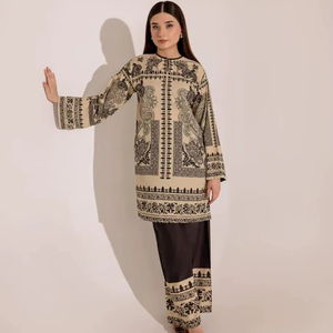 Palazzos เซตเซตเซตผ้าฝ้ายพิมพ์ลายสีดำงาช้าง - Product Image 1