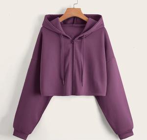 Sudaderas con Capucha Cortas Casuales de Felpa Francesa 100% Algodón Grueso de 500 Gsm con Cierre, Tendencia de Alta Calidad al por Mayor Personalizadas para Mujer - Product Image 2