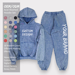 OEM ODM Custom 100% Cotton Mineral Wash <b>Hoodie</b> Sweatpants Two-Piece Set 18 Colors Digital Print Embroidery S-2XL - Product Image 1