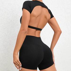 Short de sport taille haute pour femmes ensemble de soutien-gorge de sport respirant Fitness vêtements d'entraînement nouveau Design Yoga soutien-gorge de sport ventre cordon solide - Product Image 4