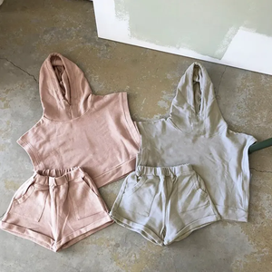 Conjunto de Sudadera con Capucha de Manga Larga para Niños, Otoño, Algodón, Dos Piezas, Ropa Casual, Top y Pantalones Cortos a Juego, Talla Grande, Color Sólido - Product Image 3