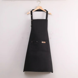 Precio de fábrica lienzo camarero Unisex uniforme restaurante Bar delantal de cocina largo liso negro Chef delantal con bolsillos - Product Image 2