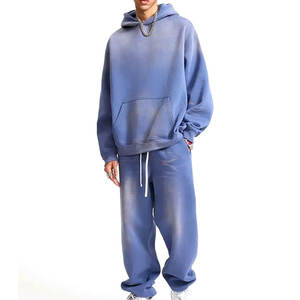 Nueva llegada de los hombres 100% algodón ropa deportiva transpirable pesado invierno chándal patrón suelto ecológico mejor calidad conjuntos - Product Image 1