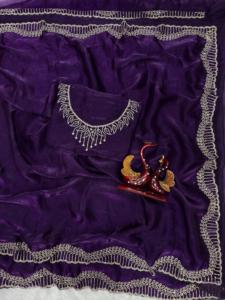 Sari indien de haute qualité en tissu de soie doux, couleur violet, avec un élégant chemisier fantaisie, pour les fêtes, les mariages, les festivals, pour femmes et filles - Product Image 5