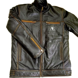 แท้ทําด้วยมือแจ็คเก็ตหนังแท้สําหรับผู้ชายวินเทจมาใหม่ที่มีคุณภาพสูงสไตล์นักขี่จักรยานเดินป่ากลางแจ้งRoyalดูแจ็คเก็ต - Product Image 1