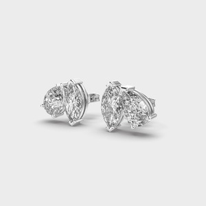 IGI Certified Lab Grown Pear & Marquise Diamond Stud <b>Earrings</b> <b>Solid</b> 925 Sterling <b>Silver</b> Toi et Moi Diamond <b>Earrings</b> - Product Image 2