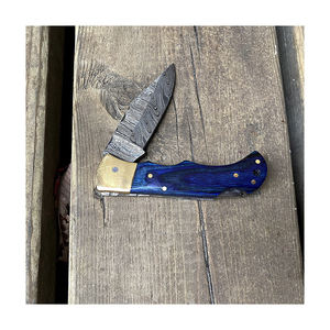 Couteau de poche pliant en acier damas fait à la main avec manche en corne couteau de camping en bois personnalisé Unique cadeau personnalisé - Product Image 2