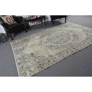 4.2x9.2 ft Area Vintage Rug, Turkish Rug, <b>Brown</b> Gray Striped <b>Wool</b> Rug - Product Image 3