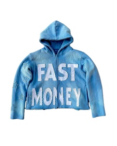 Sudadera con Capucha y Cremallera Completa con Estampado de Estrella de Dinero Rápido para Hombre, Ropa Urbana, Sudadera Extra Grande con Pintura en Aerosol, Sudadera Vintage con Lavado Desgastado - Product Image 1