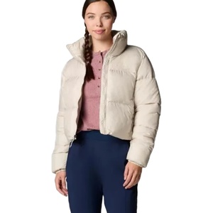 Chaqueta acolchada recortada personalizada para mujer, chaqueta de burbuja con cremallera completa de piedra oscura OEM, chaqueta de invierno transpirable de piel de oveja - Product Image 1
