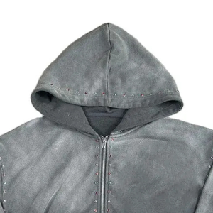 Sweat à Capuche Homme Couleur Dégradée Surdimensionné Lavage à l'Acide Double Fermeture Éclair Sweat à Capuche Coton Polaire Lourd Streetwear Vintage - Product Image 4