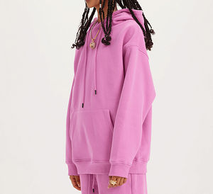 Sweat à capuche uni en coton de haute qualité pull en éponge française épaisse et lourde sweat à capuche surdimensionné en polaire à épaules tombantes pour femmes - Product Image 6