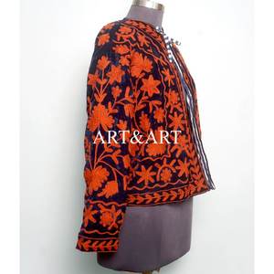 Ethnic Statement <b>Velvet</b> Suzani Boho Handmade Embroidered <b>Quilted</b> Eco-Friendly Cotton Women's Jacket - Product Image 4