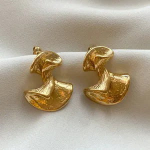 Vintage 18k Gold Plated Flower Stud Earrings Non Tarnish Designer Stainless Steel Irregular Statement Earrings Jewelry Women