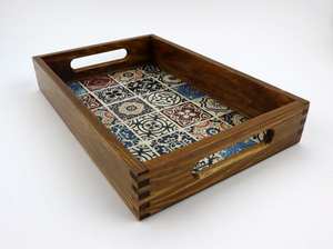 Bandeja de madera de tamaño pequeño con asas. - Product Image 5