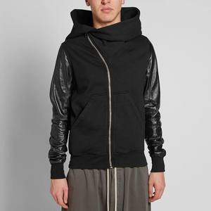 Style incurvé élégant fermeture éclair vers le haut mode personnalisé manches en cuir noir à capuche respirant éponge française vente en gros OEM acheter - Product Image 1
