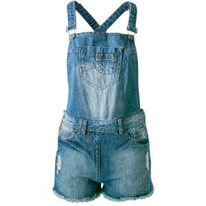 Denim High Quality <b>Short</b> <b>Dungaree</b> for <b>Women</b> Light Wash Distressed Vintage Effortless Style Bib Overall Button Printed Trendy - Product Image 4