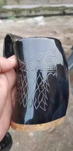 Jarra de cuerno para beber con acabado pulido natural vikingo hecha a mano, jarra de cuerno de estilo medieval auténtico para cerveza, cerveza y hidromiel - Product Image 3