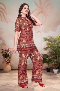 NUEVO CONJUNTO DE CORDÓN DE RAYÓN GRUESO CON ESTAMPADO DIGITAL MODERNO PARA USO EN OFICINA Y FIESTAS SOLO PARA NIÑAS ÉTNICAS SIN DUPATTA REVERSER - Product Image 2