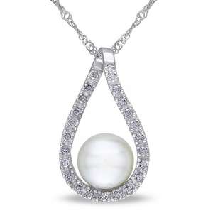 Colgante de Diamante en Forma de Lágrima de 6.5-7mm en Oro Blanco de 14k con Perla de Agua Dulce, Colgantes y Dijes de Diamantes - Product Image 1