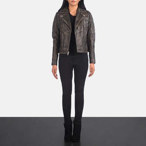 Carolyn Ladies Biker <b>Jacket</b> in Distressed Brown Quilted <b>Suede</b> Custom Logo PU <b>Leather</b> Polyester Fill for Autumn Spring Winter - Product Image 3