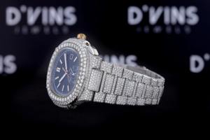 Fashion Hip Hop Stylish Unisex <b>Wrist</b> Watch Lab Grown Diamond VVS Clarity Quartz Movement Glass Dial Yellow Gold Leather <b>Band</b> - Product Image 3