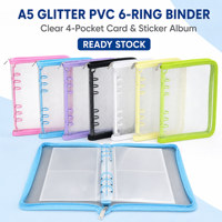 Carnet à spirales A5 en PVC pailleté avec pages transparentes à 4 pochettes pour photocartes Kpop, photos et autocollants