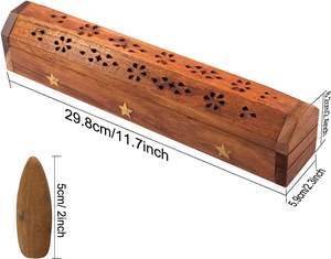 Brûleur d'encens en forme de cercueil (30 cm) avec 10 encens à reflux parfumés aléatoirement, boîte d'aromathérapie en bois - Product Image 2