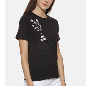 Mejor venta Top diseño mujer Camiseta cuello redondo longitud Regular buena tela mujeres camisetas en Stock - Product Image 3