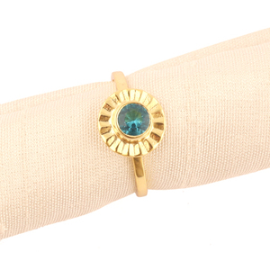 Factory hot selling tiny round swiss blue quartz gold plated open <b>adjustable</b> <b>ring</b> classy hammered minimalist statement <b>ring</b> gift - Product Image 4