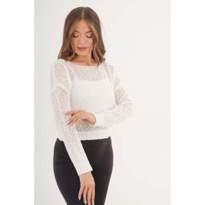 Blusa Blanca de Punto con Cuello Ancho, Estilo Casual, Colección al por Mayor - Product Image 4
