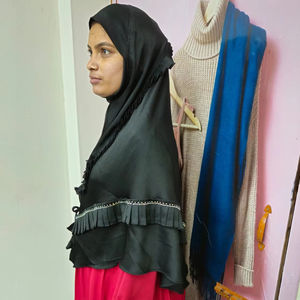 Écharpe hijab en coton de haute qualité, maille polyester, dentelle florale, satin, pour femmes musulmanes, couleur unie - Product Image 3