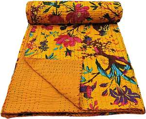 Edredón DE TRABAJO Kantha hecho a mano de algodón Gudri Reversible Throw Floral bordado colcha estampado de frutas para uso en hoteles-disponible Doble - Product Image 6
