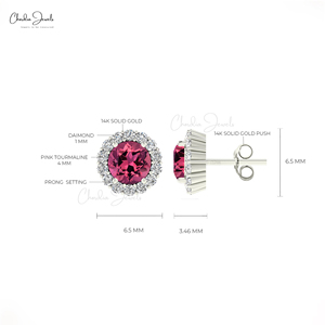 Boucles d'oreilles classiques à la mode du fournisseur en gros le mieux noté 14k griffe de partage en diamant blanc massif 4mm fêtes en tourmaline rose - Product Image 4