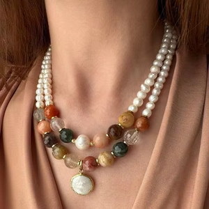 Vintage Style <b>Resin</b> Beaded Handcrafted Pendants for Women and Girls Bridal Fashion <b>Jewellery</b> Necklace with High Fashion - Product Image 1